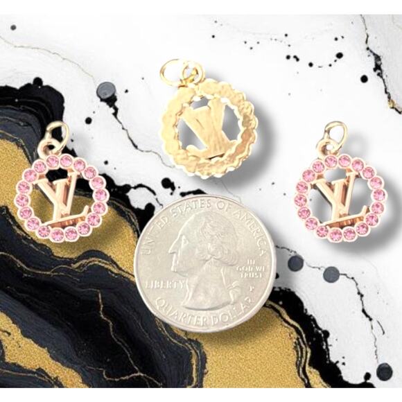 2 Piece Pink Rhinestone/Gold Earring Making Round Charm Pendant Zipper Pull - Picture 1 of 1
